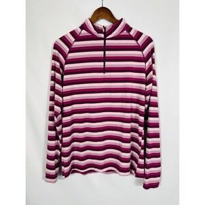 Kickee Pants Womens Striped Quarter Zip Pullover Bamboo Soft Cozy Luxe Size L